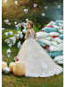 Elbow Sleeves Ivory Lace Champagne Tulle Flower Girl Dress